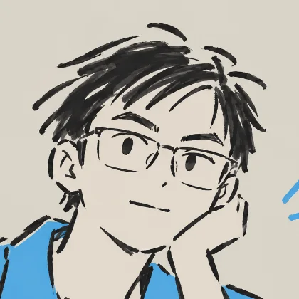 Tan Zu Bin, drawn in black ink with a blue shirt